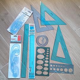 set di squadre, righe, curvilinee, goniometro