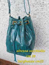 borsa a secchiello in pitone verde tiffany 