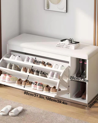 Scarpiera panca con mensole scaffali bianca mdf