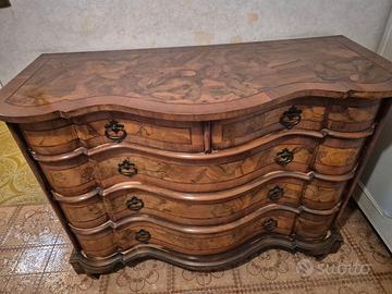 Comò cassettone bombato in legno stile classico co