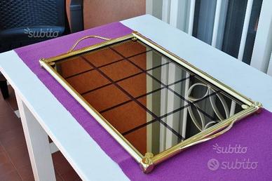 Vassoio porta caffe' bicchieri in ottone vetro