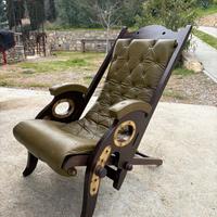 poltrona pieghevole in legno di mogano e pelle