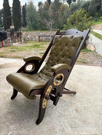 poltrona pieghevole in legno di mogano e pelle