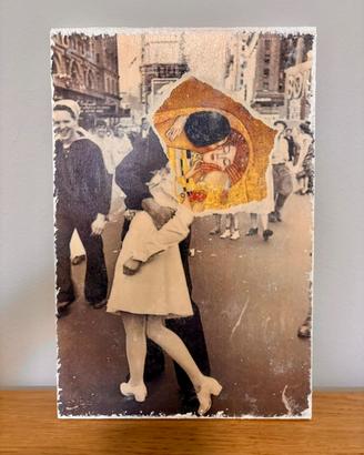 Quadro su legno Klimt il Bacio “versione collage”