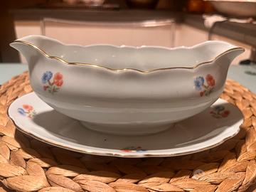 Piatto da portata in ceramica con profilo in oro