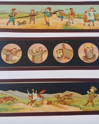 1880ca, 8 DIAPOSITIVE su VETRO per LANTERNA MAGICA