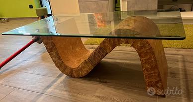 Tavolo pietra fossile e cristallo temperato