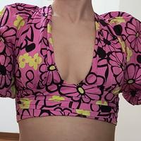 Crop Top Zara con Scollo a V e Maniche a Sbuffo 