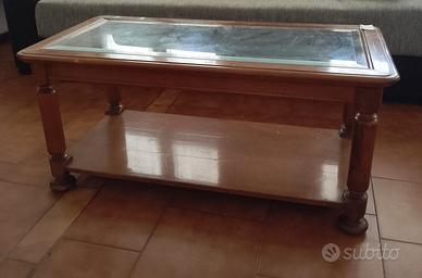 Tavolino da Salotto Vintage in Legno piano vetro 