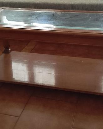 Tavolino da Salotto Vintage in Legno piano vetro 