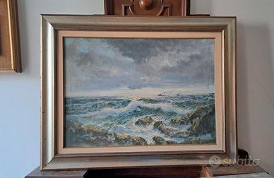 Dipinto olio su tela Mareggiata Bruno Di Giulio