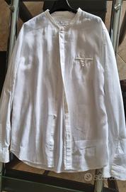 Camicia uomo, bianca, tessuto rigato tono su tono.