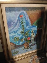 Grande Quadro statuina e fiori  prestigioso