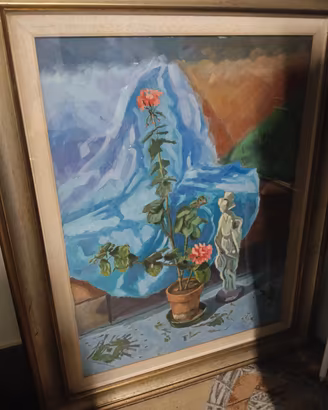 Grande Quadro statuina e fiori  prestigioso