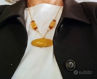 Collana perle vetro di Murano tonalità giallo ocra