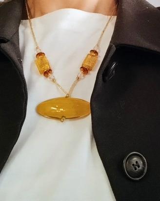 Collana perle vetro di Murano tonalità giallo ocra