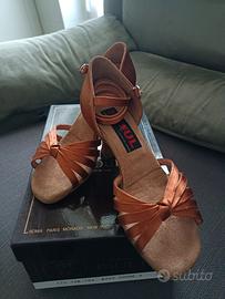 scarpe da ballo tg 35 raso bronzo 