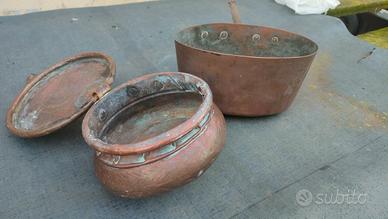 Pentola e scaldino in rame