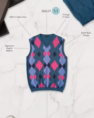 Gilet Sisley Uomo Taglia M Cotone a Rombi
