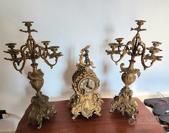 Trittico Orologio e Candelabri in Stile Imperiale