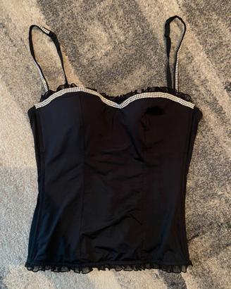 corpetto nero seta con strass