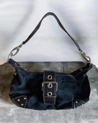 Borsa a spalla Y2K vintage in tessuto scamosciato