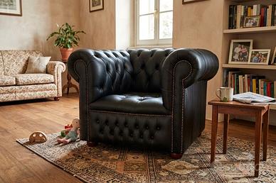 Poltrona originale Chesterfield club in pelle nera