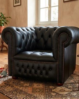 Poltrona originale Chesterfield club in pelle nera