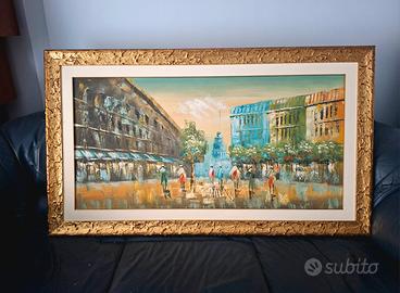 Grande quadro a olio con cornice dorata 