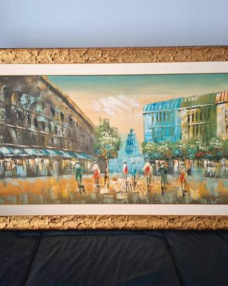Grande quadro a olio con cornice dorata 