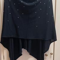 Poncho coprispalle nero lana leggera con strass