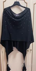 Poncho coprispalle nero lana leggera con strass