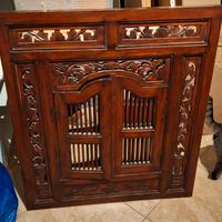 specchio etnico a finestra in legno rosso 