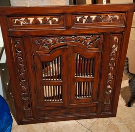 specchio etnico a finestra in legno rosso 