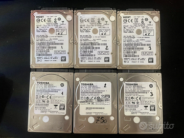 lotto di 6 hd da 750gb 2,5 - 3 toshiba -3 hsgt-