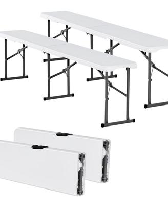 Panca Pieghevole in Plastica Portatile 2 Pz Bianco