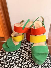 Sandali primadonna verde giallo arancione  tacco