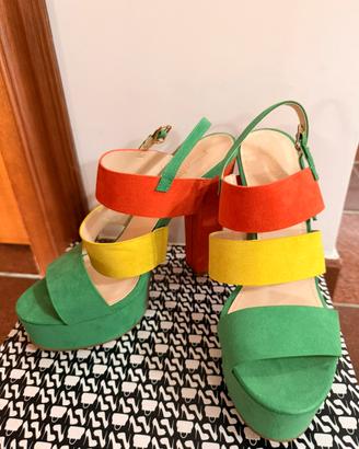 Sandali primadonna verde giallo arancione  tacco
