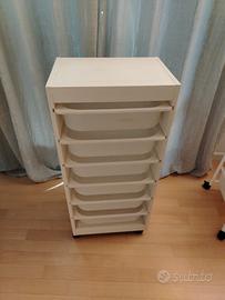 Mobiletto Organizer Bianco con 6 Cassetti e Ruote
