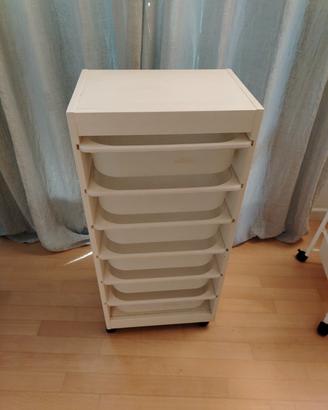 Mobiletto Organizer Bianco con 6 Cassetti e Ruote
