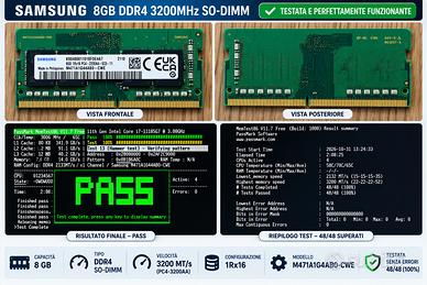 RAM Samsung 8GB DDR4 3200MHz SO-DIMM testata
