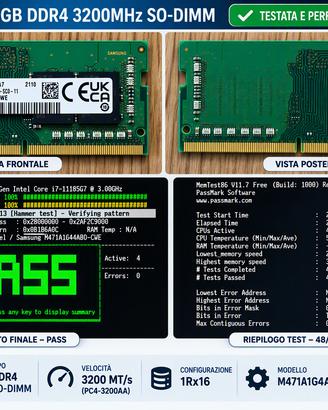 RAM Samsung 8GB DDR4 3200MHz SO-DIMM testata