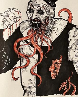 Disegno Art il clown + Cthulhu incorniciato