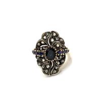 Anello  antico con zaffiri naturali e diamanti nat