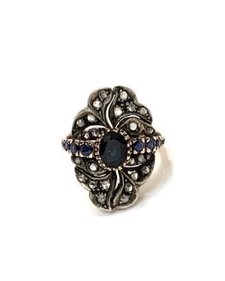 Anello  antico con zaffiri naturali e diamanti nat