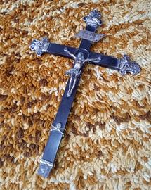 Crocifisso massonico Cristo d'epoca legno argento

