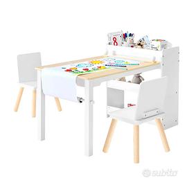 Set Tavolo e Sedie per Bambini Portaoggetti Bianco