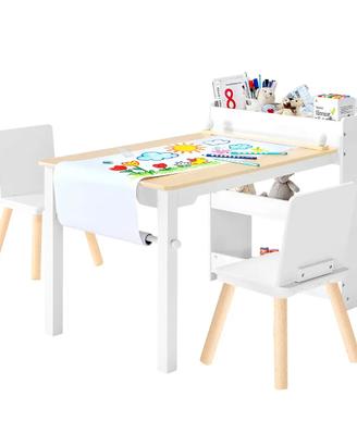 Set Tavolo e Sedie per Bambini Portaoggetti Bianco