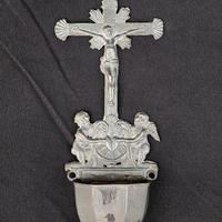 Acquasantiera antica in peltro, secolo XIX°