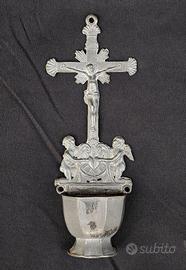 Acquasantiera antica in peltro, secolo XIX°